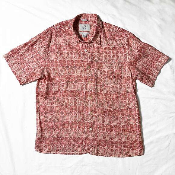 28 Palms 100% Linen Reverse Print Shirt Mens L Washed Coral Tile Relaxed Fit - Picture 1 of 8